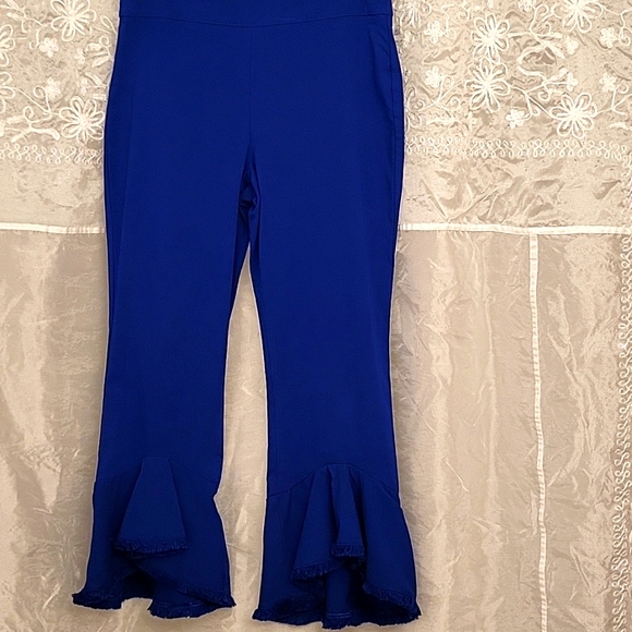 HOT Cobalt Blue Stretch Ruffle-Hem Crop Pants! 6 - Picture 11 of 15